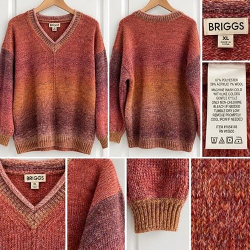 Briggs Wool Blend Ombre V Neck Knit Sweater Rust Women’s XL